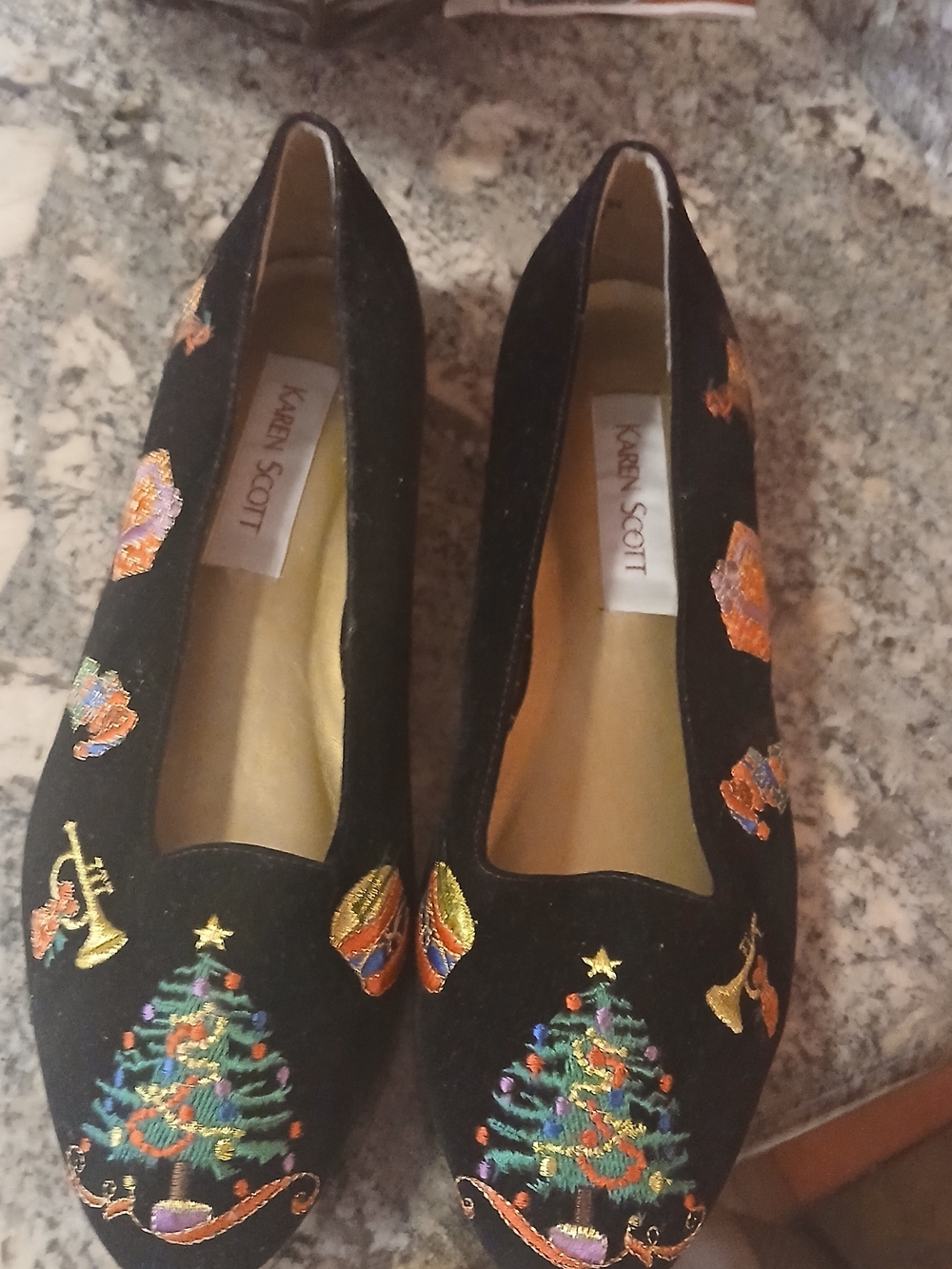 Karen Scott Black Velvet Embroidered Holiday Loafers